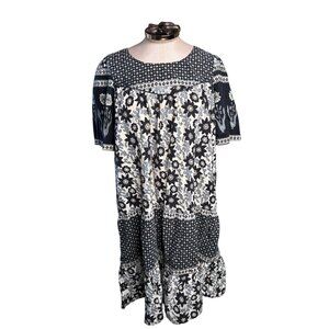 Vtg La Cera Hand-Painted Floral Muumuu Midi Dress XL Cotton Cottage Core Read